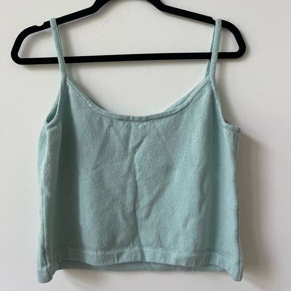 St. John Women's Spaghetti Tight-Knit Sky Blue Cropped Top Size L - Picture 2 of 5